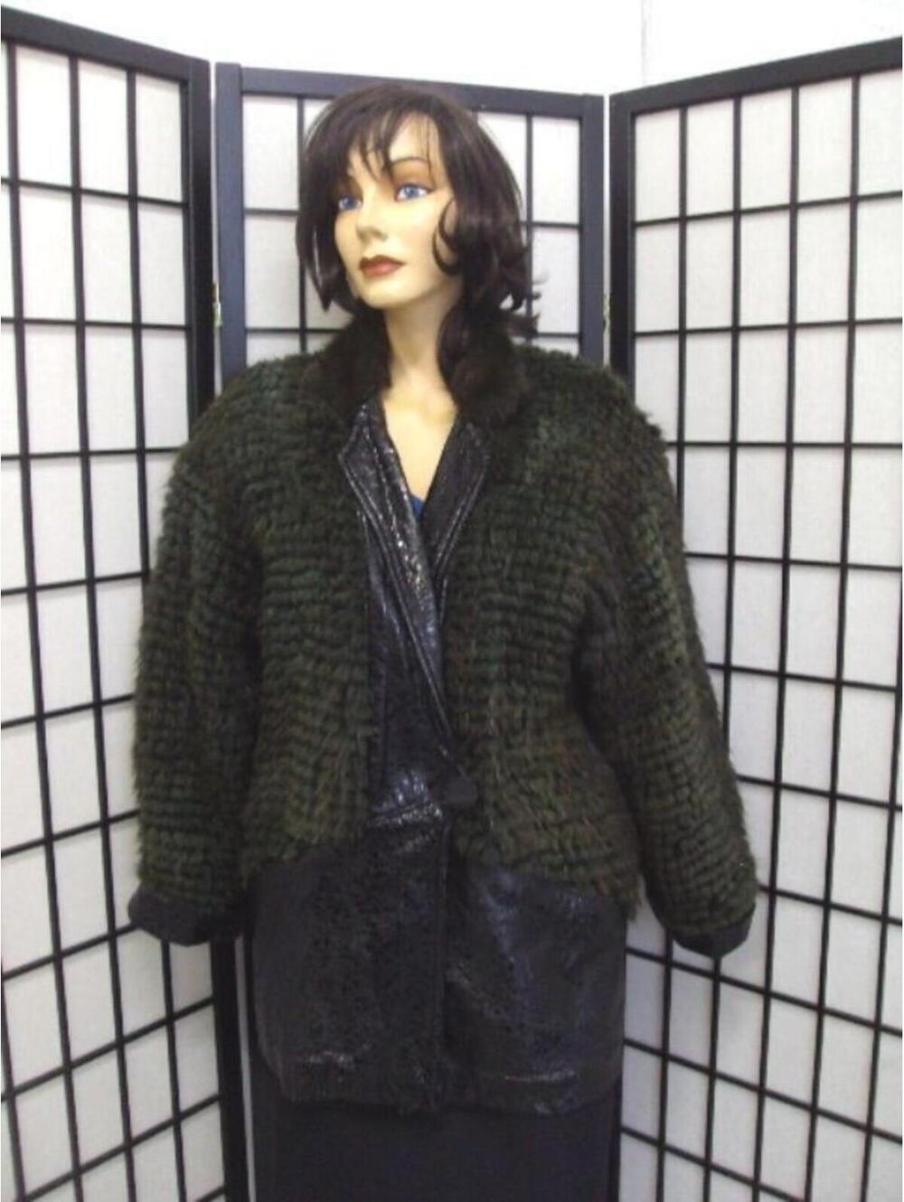 MINT GREEN BEAVER FUR JACKET COAT WITH LEATHER TRIM WOMEN WOMAN SIZE 4-6 SMALL